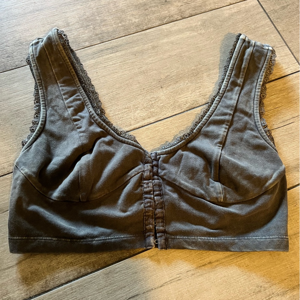 Free People charcoal gray lace-trim bralette
